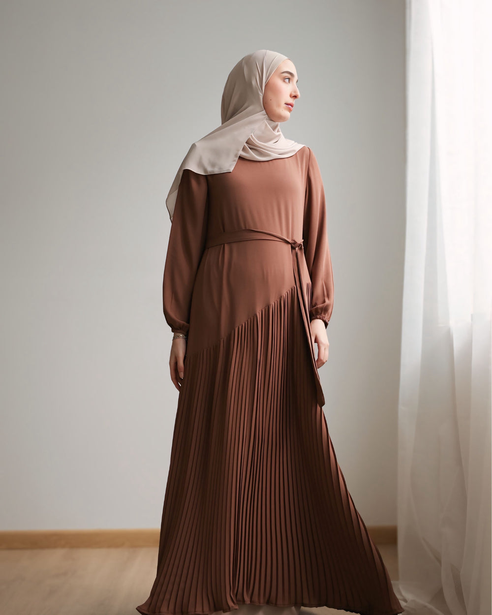 Pleated Chiffon Dress Peach C74