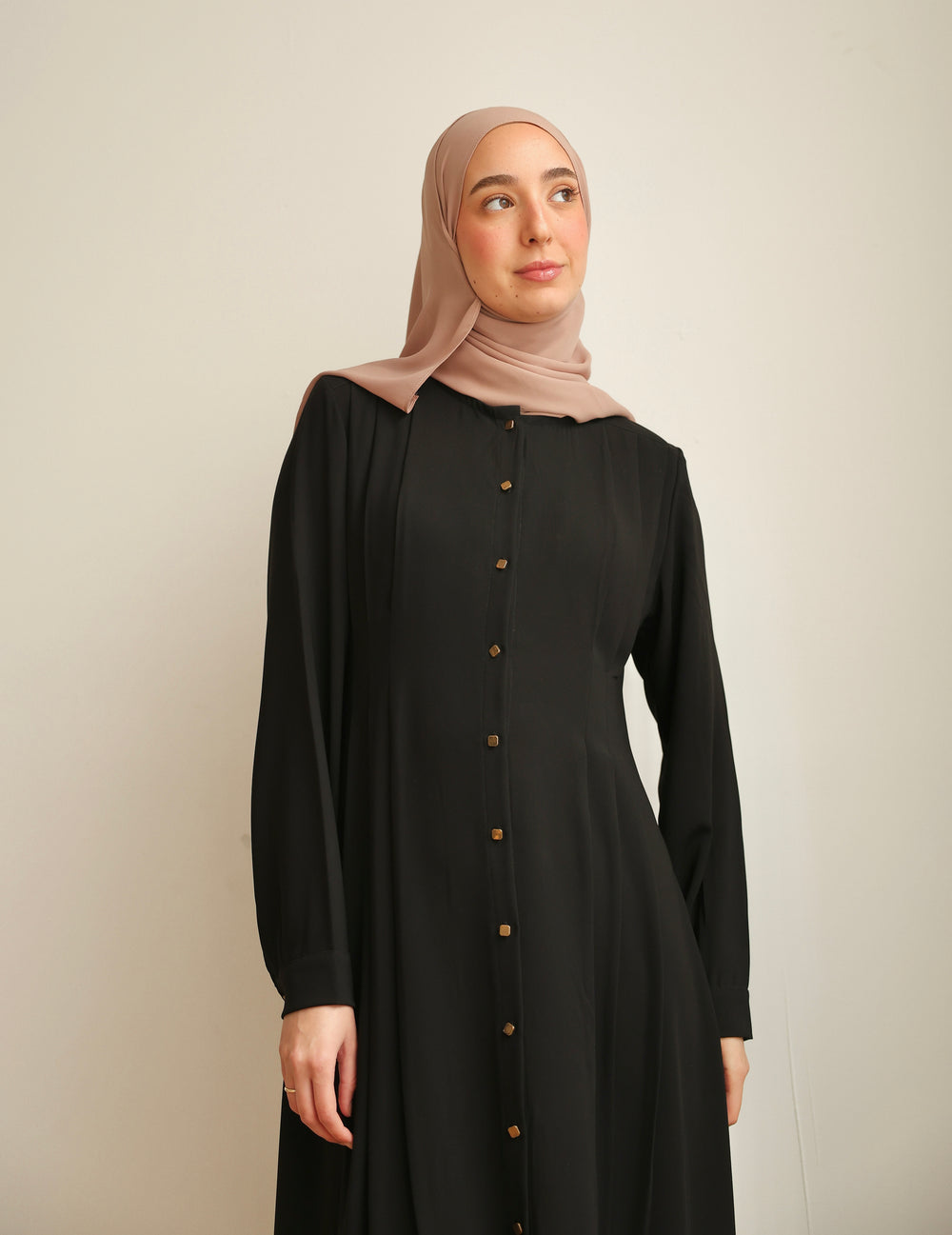 The Front Pleated Gold Buttoned Abaya C69