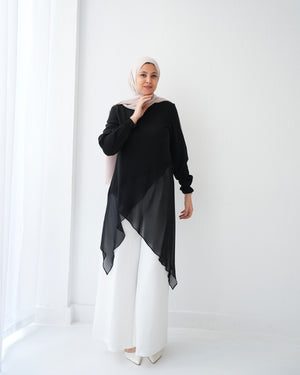 High Low Silk Chiffon Blouse Black C242