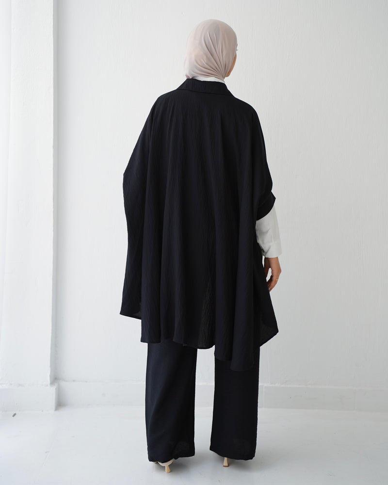 Over Sized Poncho and Pants Set Black C11063