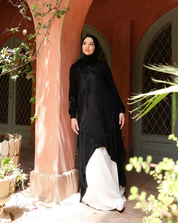 High Low Crepe Buttoned Shirt Black C275
