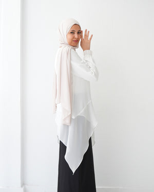 High Low Silk Chiffon Blouse Offwhite C242