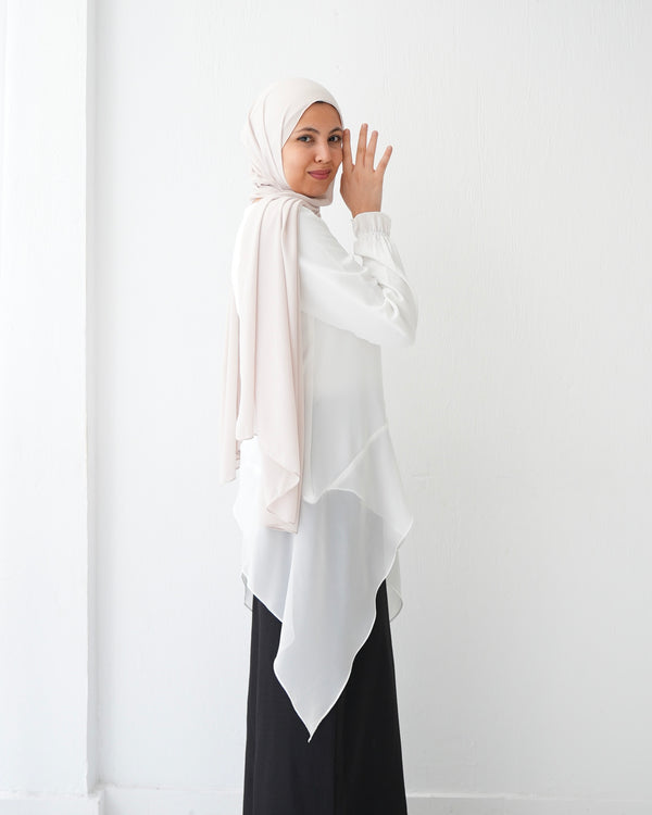 High Low Silk Chiffon Blouse Offwhite C242