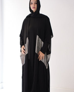 Free Size Pleated Cape Black Silver C215