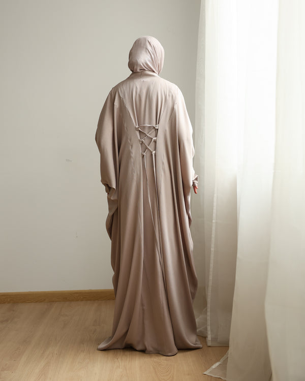 The Lace- Back Free Size Abaya Beige C2730