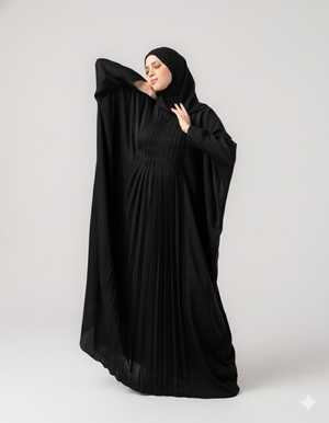 Free Size Internal Belt Silk Abaya Black C1361
