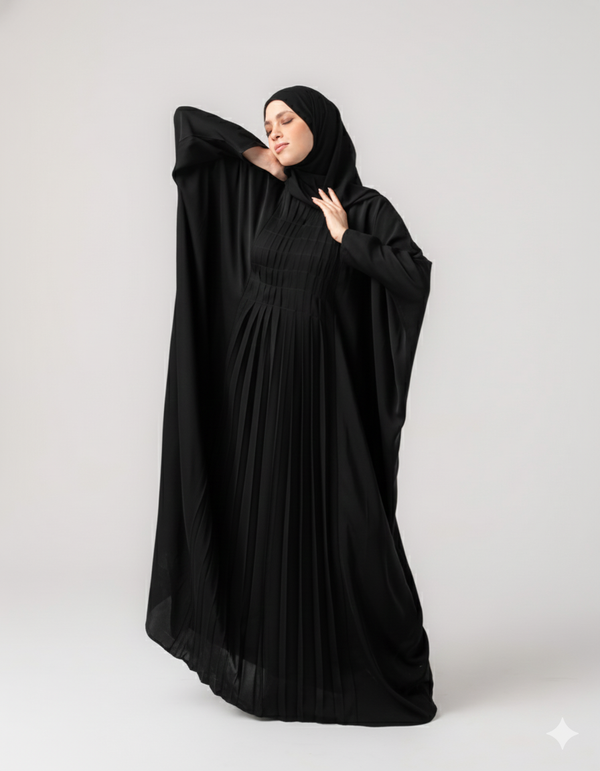 Free Size Internal Belt Silk Abaya Black C1361