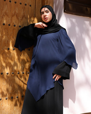 The Asymmetric Layered Abaya Black Navy C110