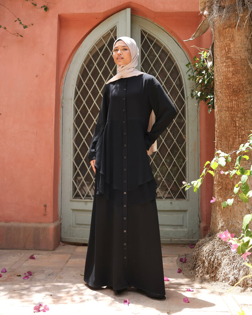 The Front Buttoned Chiffon Layer Abaya C164