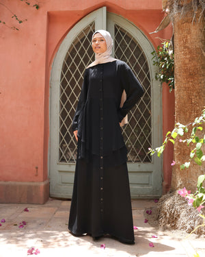 The Front Buttoned Chiffon Layer Abaya C164