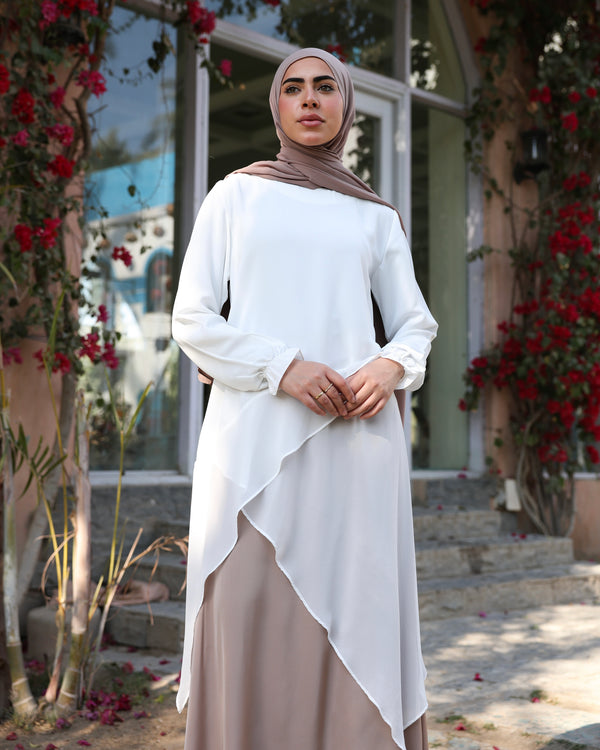 High Low Silk Chiffon Blouse Offwhite C242