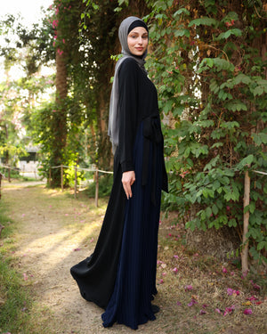 Side Wrap Pleated Abaya Navy C113