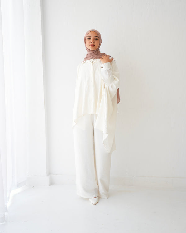 Over Sized Poncho and Pants Set Offwhite C11063