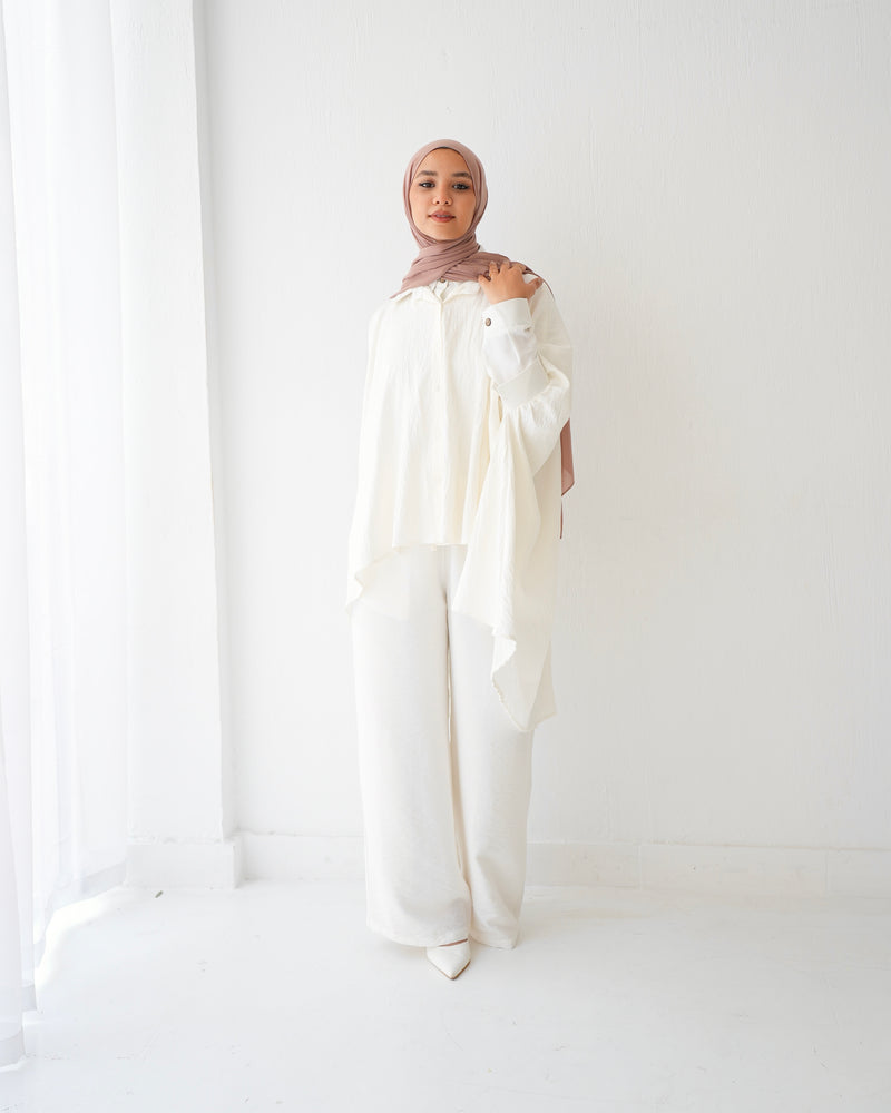 Over Sized Poncho and Pants Set Offwhite C11063