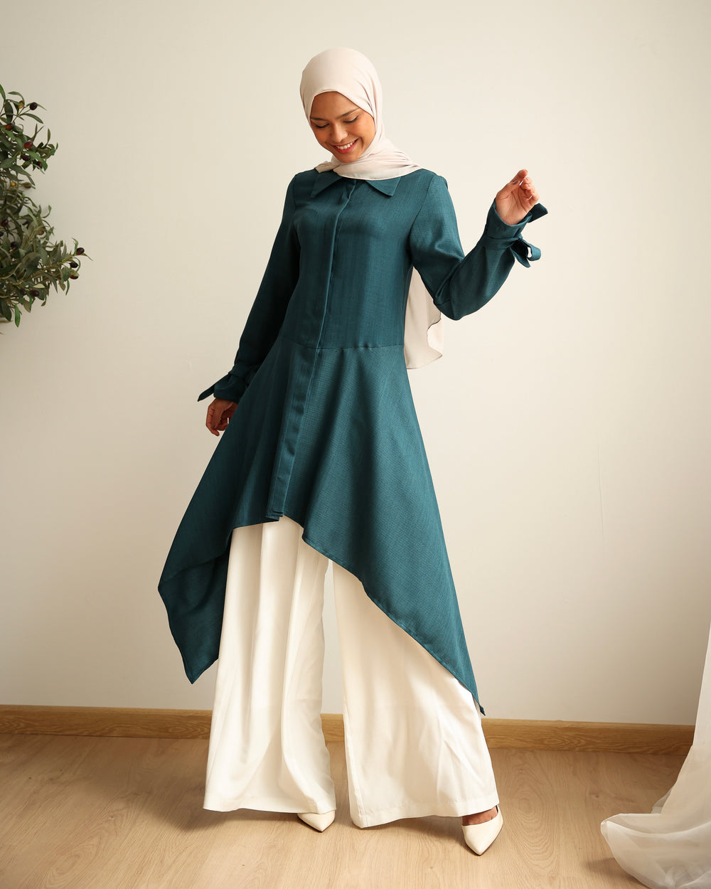 High Low Buttoned Chemise Teal C191