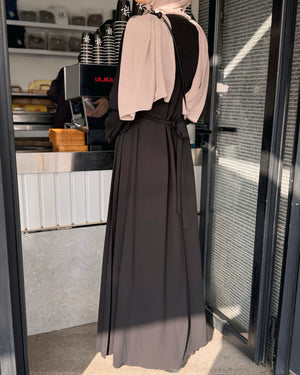 Asymmetrical Pleated Abaya Black C104