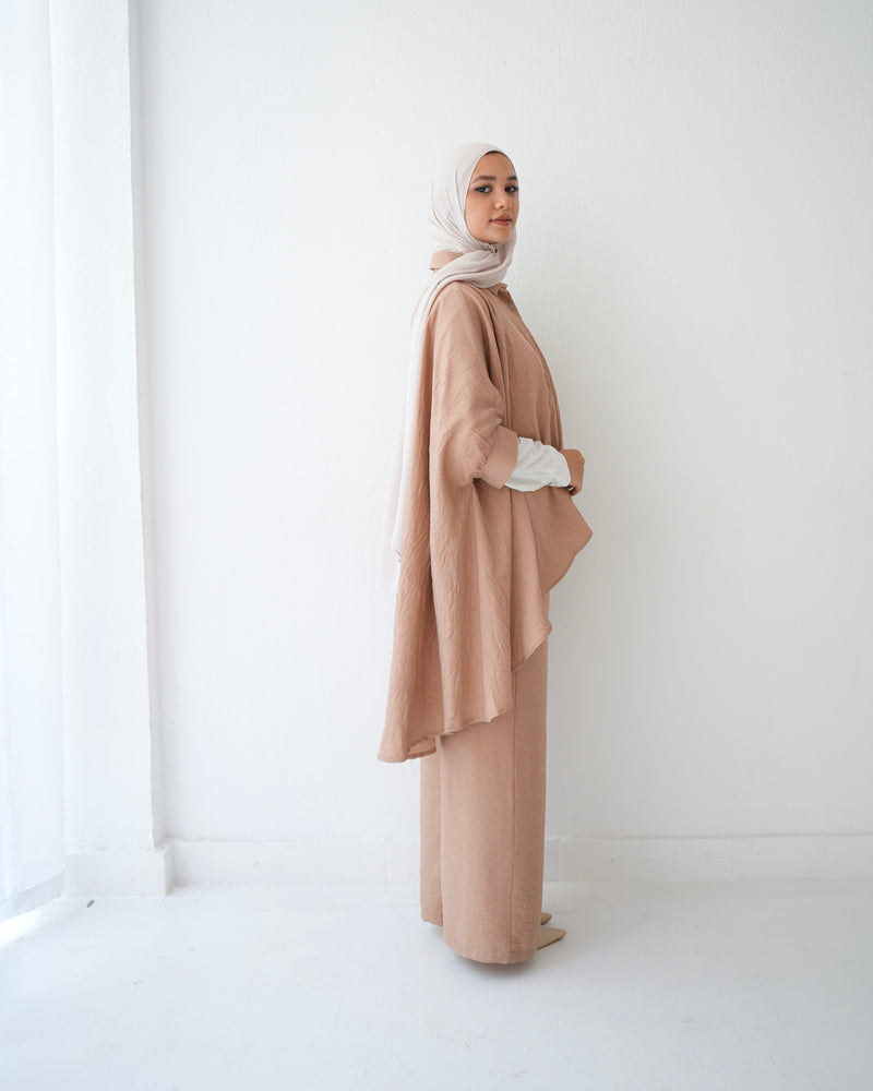 Over Sized Poncho and Pants Set Cafe C11063