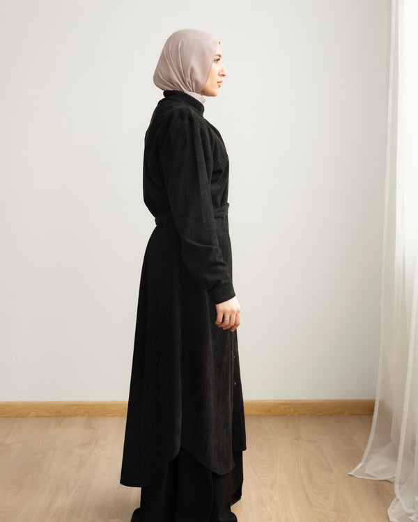 Velvet Corduroy Longline Shirt Black C510