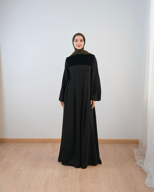 Velvet Pleated Front Abaya C70
