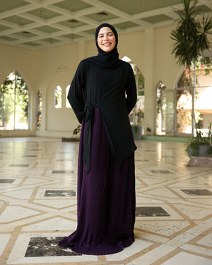 Side Wrap Pleated Abaya Purple C113