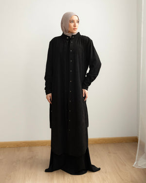Velvet Corduroy Longline Shirt Black C510