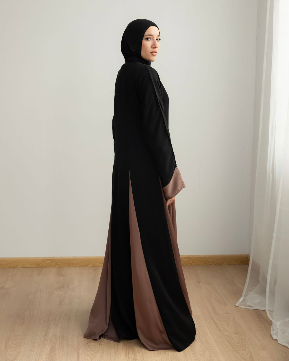 Silk Panel Abaya Cafe C238