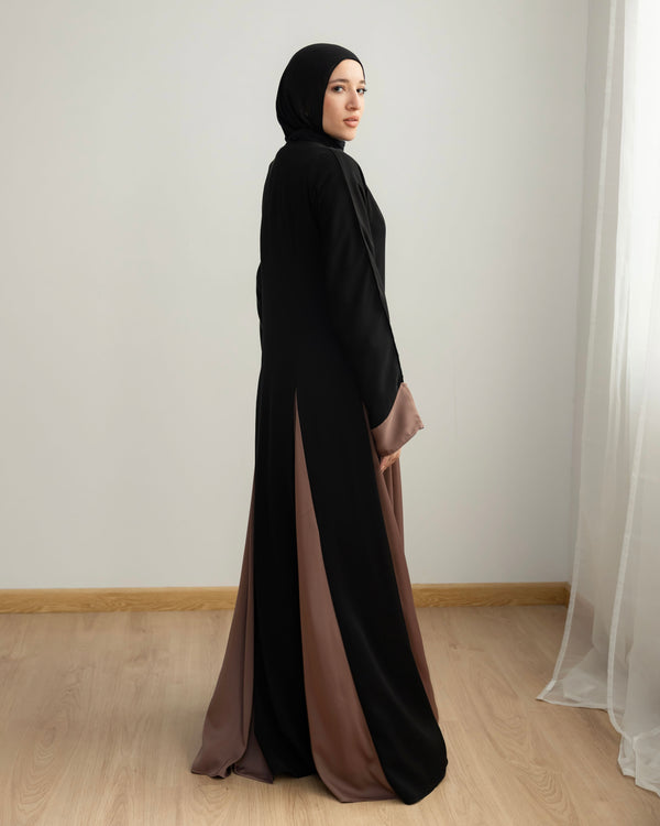Silk Panel Abaya Cafe C238