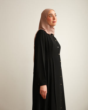 The Front Pleated Gold Buttoned Abaya C69