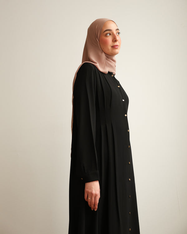 The Front Pleated Gold Buttoned Abaya C69