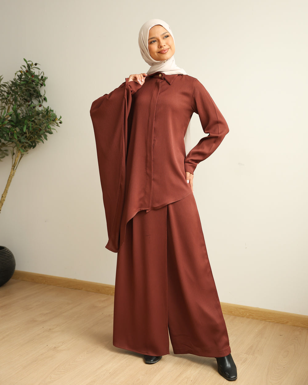Asymmetric High Low Chemise Blouse Rust C1870