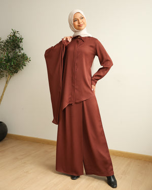 Asymmetric High Low Chemise Blouse Rust C1870