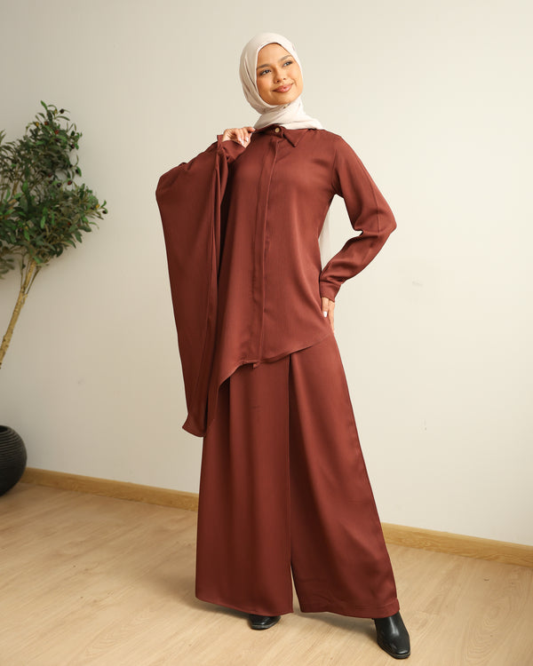 Asymmetric High Low Chemise Blouse Rust C1870