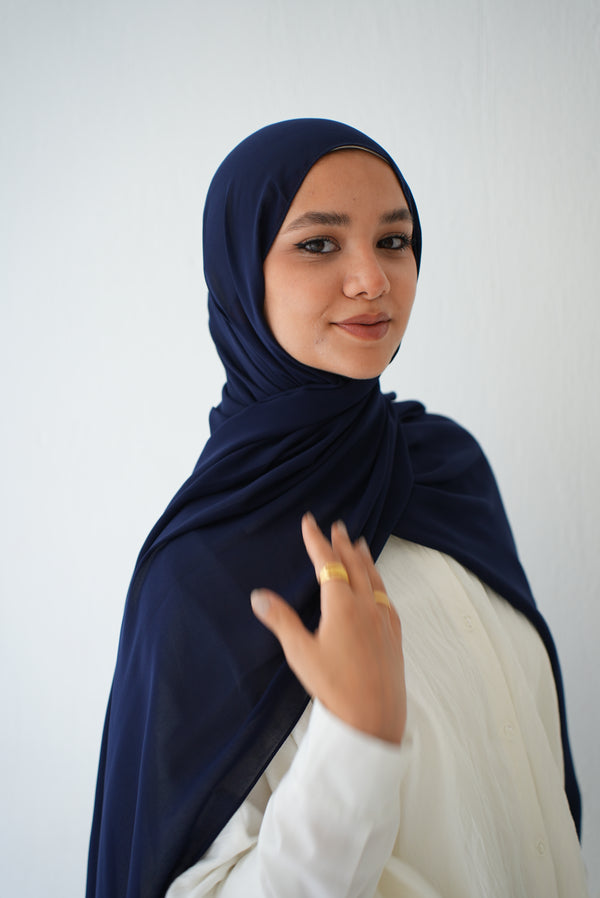Soft Cotton Chiffon Scarf Navy