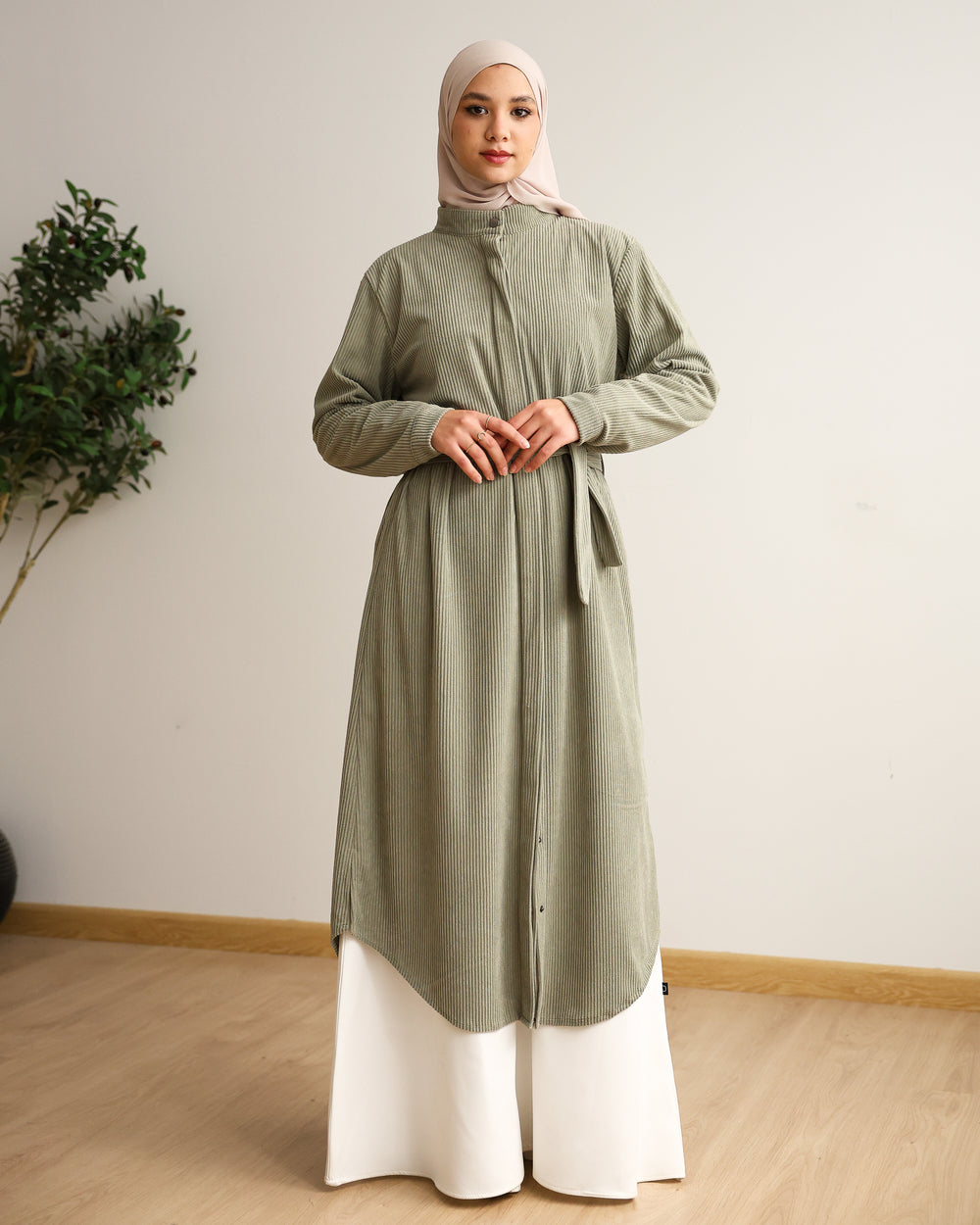 Velvet Corduroy Longline Shirt Mint C510