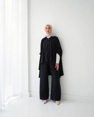 Over Sized Poncho and Pants Set Black C11063