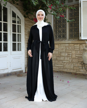 Open Pleated Abaya Black C142