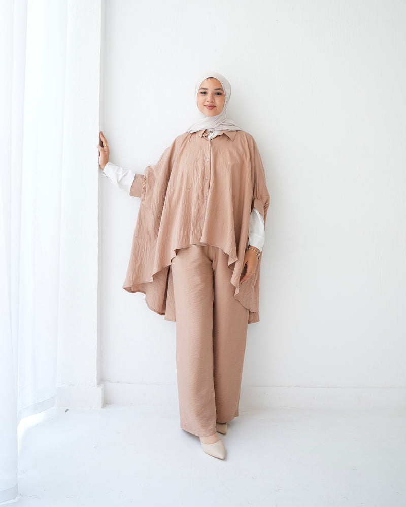 Over Sized Poncho and Pants Set Cafe C11063