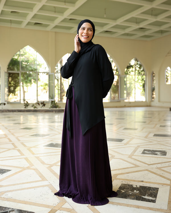 Side Wrap Pleated Abaya Purple C113