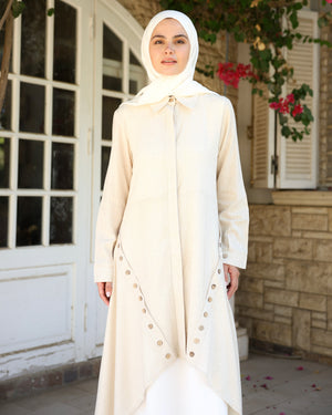 High Low Linen Buttoned Shirt Beige C2751