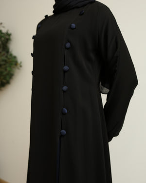 The Parallel Navy Button Abaya C278