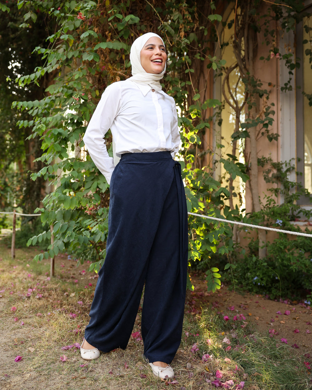 Wide Leg Wrap Pants Navy C1791