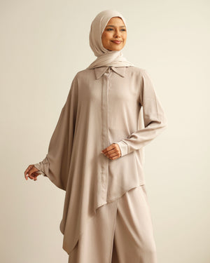 Asymmetric High Low Chemise Blouse Beige C1870