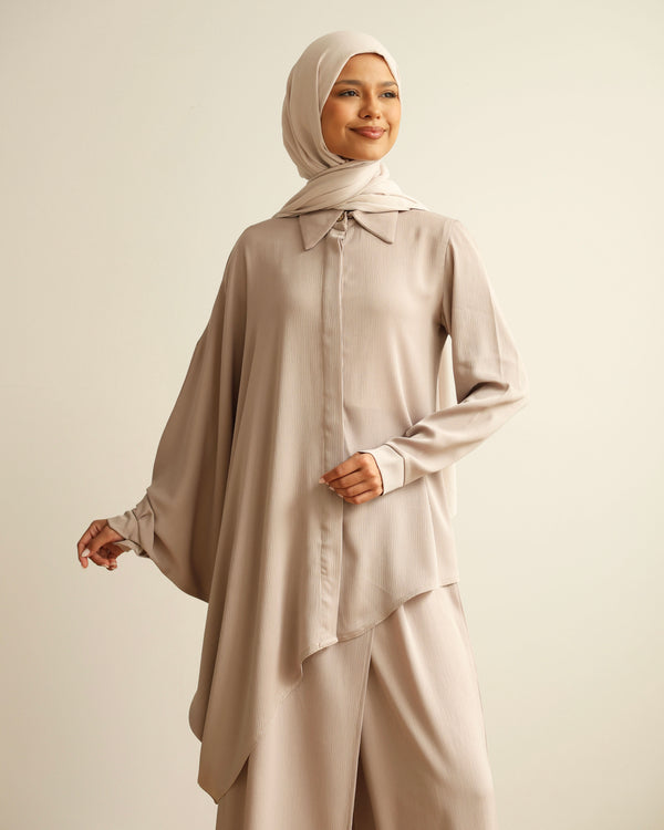 Asymmetric High Low Chemise Blouse Beige C1870