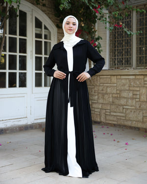 Open Pleated Abaya Black C142
