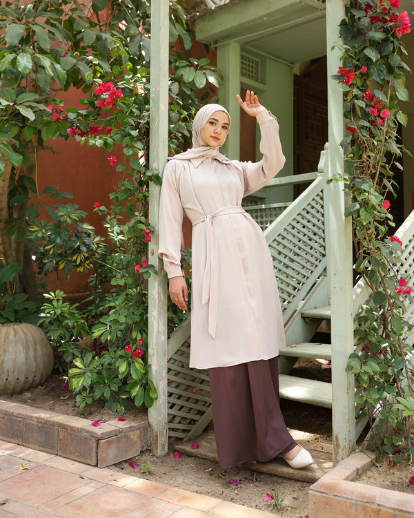 Silk Blend Maxi Chemise Beige C252