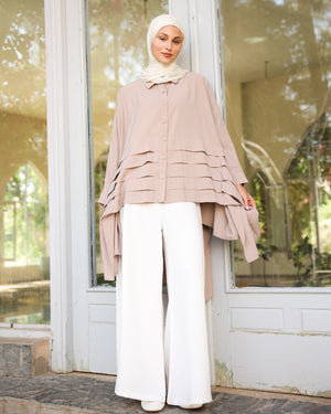 Free Size Front Pleated Chemise Beige C525