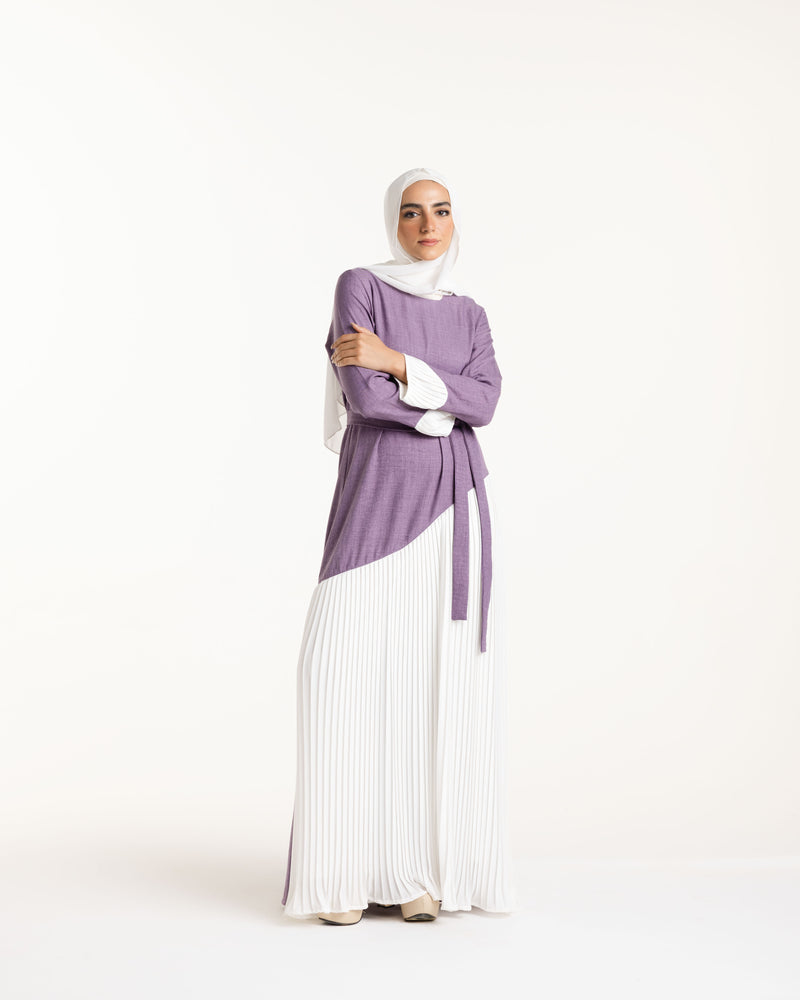 Linen Pleated Dress Mauve C742