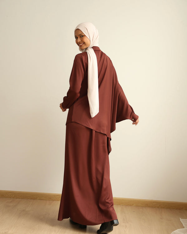 Asymmetric High Low Chemise Blouse Rust C1870