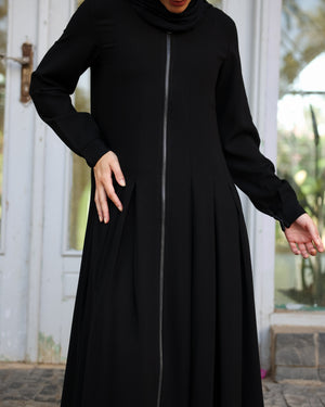 Zipper Pleated Abaya Black C289