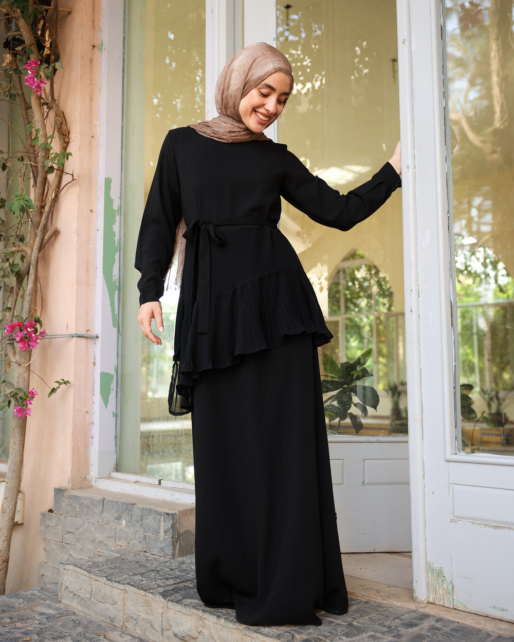 Asymmetric Front Pleated Abaya C951